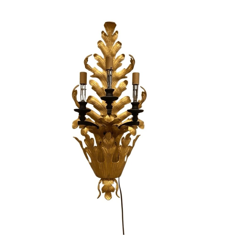 Vintage Large Tsarina Wall Gilded Sconce leaf acanthus design by Murray’s  Iron